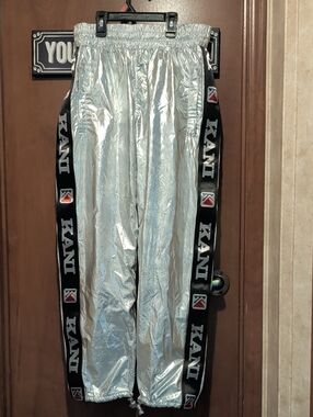 Karl Kani Silver Track Pants with Black Logo Side Tape